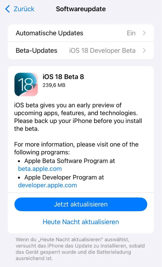 绵阳苹果手机维修分享苹果 iOS / iPadOS 18 开发者预览版 Beta 8 发布 